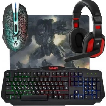 Комплект проводной Defender Target MKP-350 Клавиатура+мышь+ ковер+гарнитура Подсветка