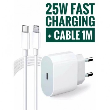 СЗУ Foxconn Power Adapter 1Type-C, PD, 25Вт + кабель Type-C to Lightning (white)